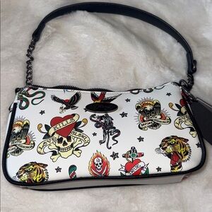ED HARDY Tattoo Satchel And Shoulder Bag White NWT Love Kills Slowly ☠️🌹🦅🐅